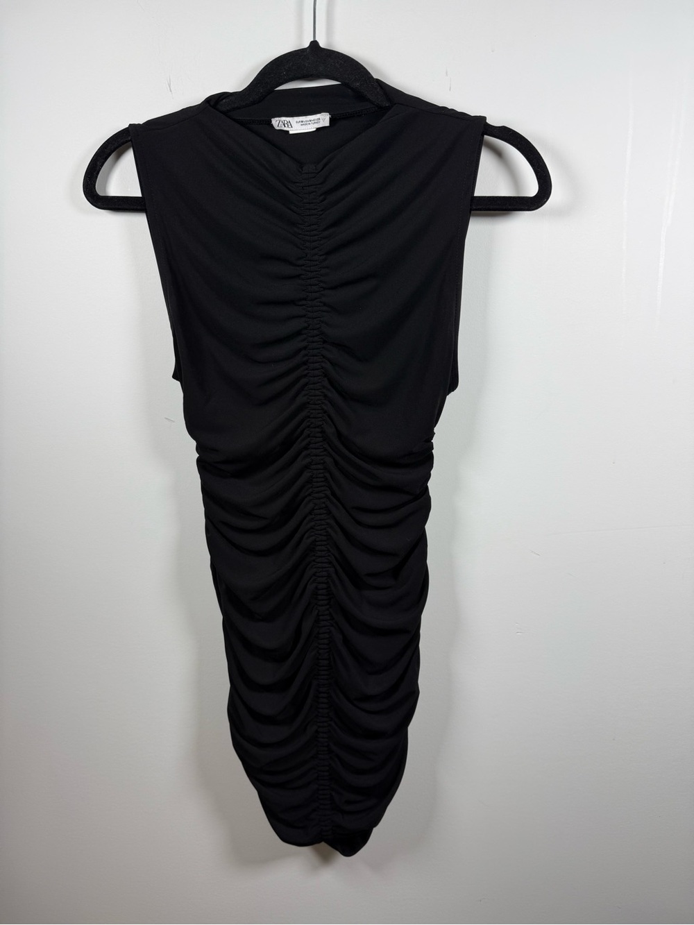 ZARA | Black Ruched Sleeveless Mini Dress Size M